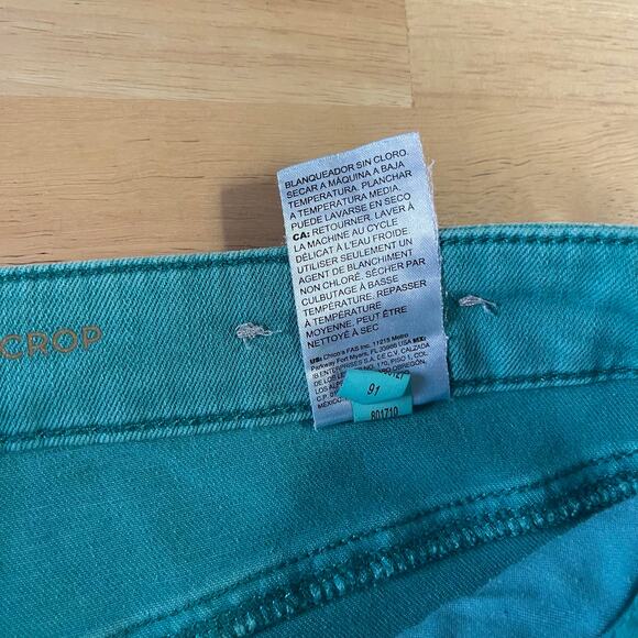 Chico's jeans pants women's 10 Grilfriend So Slimming Crop teal green raw hem - Picture 6 of 16